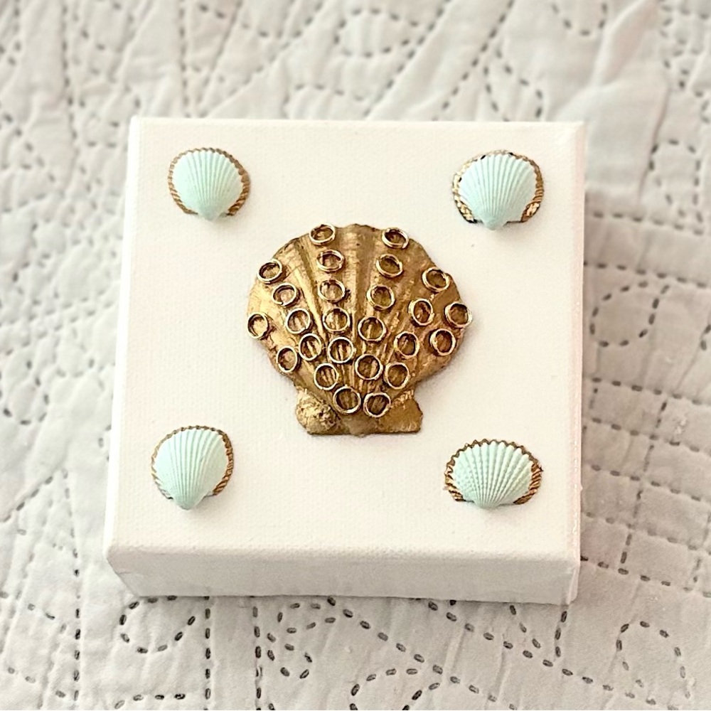 Gold and Mint Seashell Canvas Art